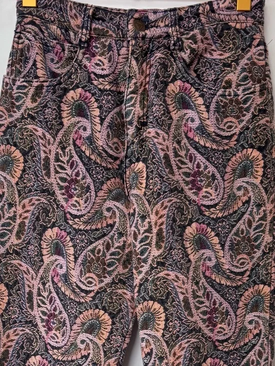 Guess| Vintage 80s Gorgeous Pink & Black Paisley Mom Style Tapestry Jeans Sz 28 - Picture 2 of 6